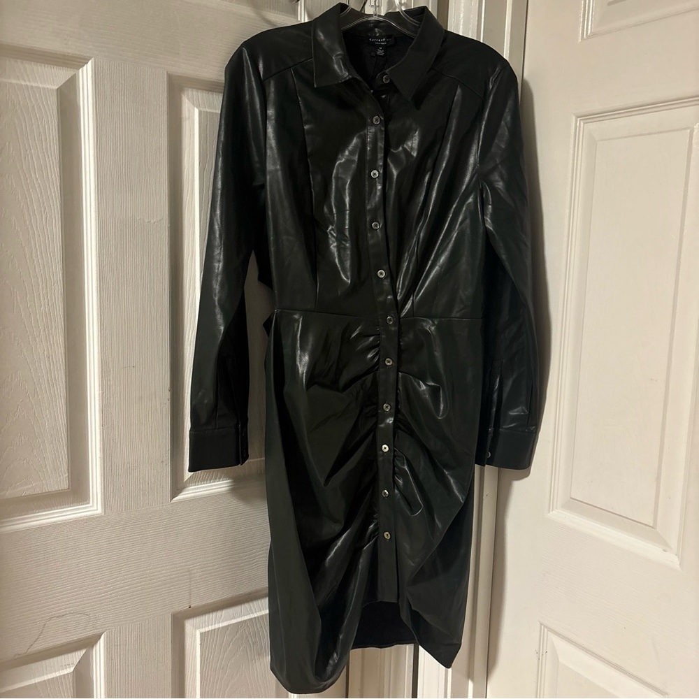 Current Air Charcoal Black Faux Leather Ruched Stylish Cut out Dress Size Medium